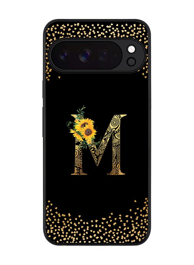 For Google Pixel 10 Pro Case,Slim fit Camera Protection, Shockproof Thin Phone cover  - Custom Floral Monogram - M ( Black )